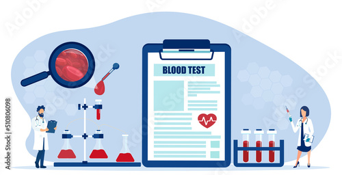 Vector of doctors and lab personal collecting blood to perform medical blood test