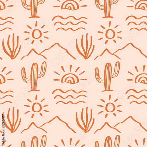Aztec South western Cacti simple boho seamless pattern