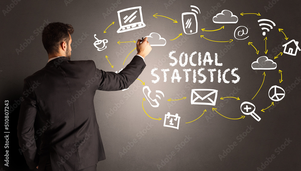 businessman drawing social media icons businessman drawing social media icons