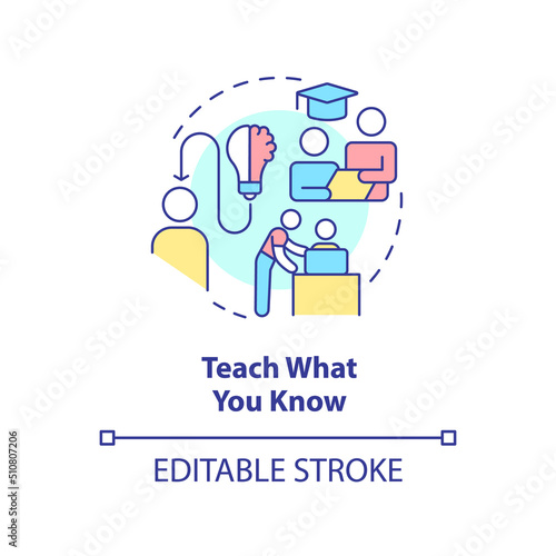 Teach what you know concept icon. Share knowledge. Learning technique abstract idea thin line illustration. Isolated outline drawing. Editable stroke. Arial, Myriad Pro-Bold fonts used