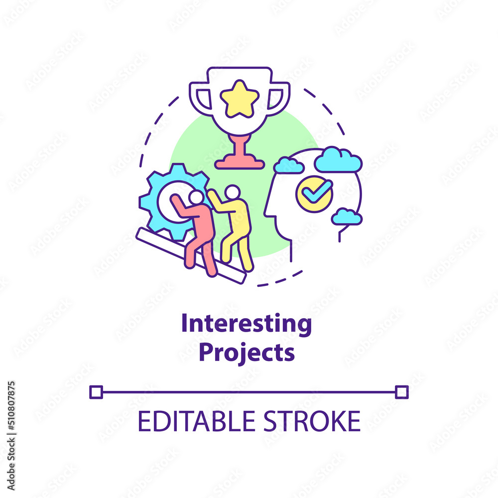 Interesting projects concept icon. Engagement and teamwork. Learning environment abstract idea thin line illustration. Isolated outline drawing. Editable stroke. Arial, Myriad Pro-Bold fonts used