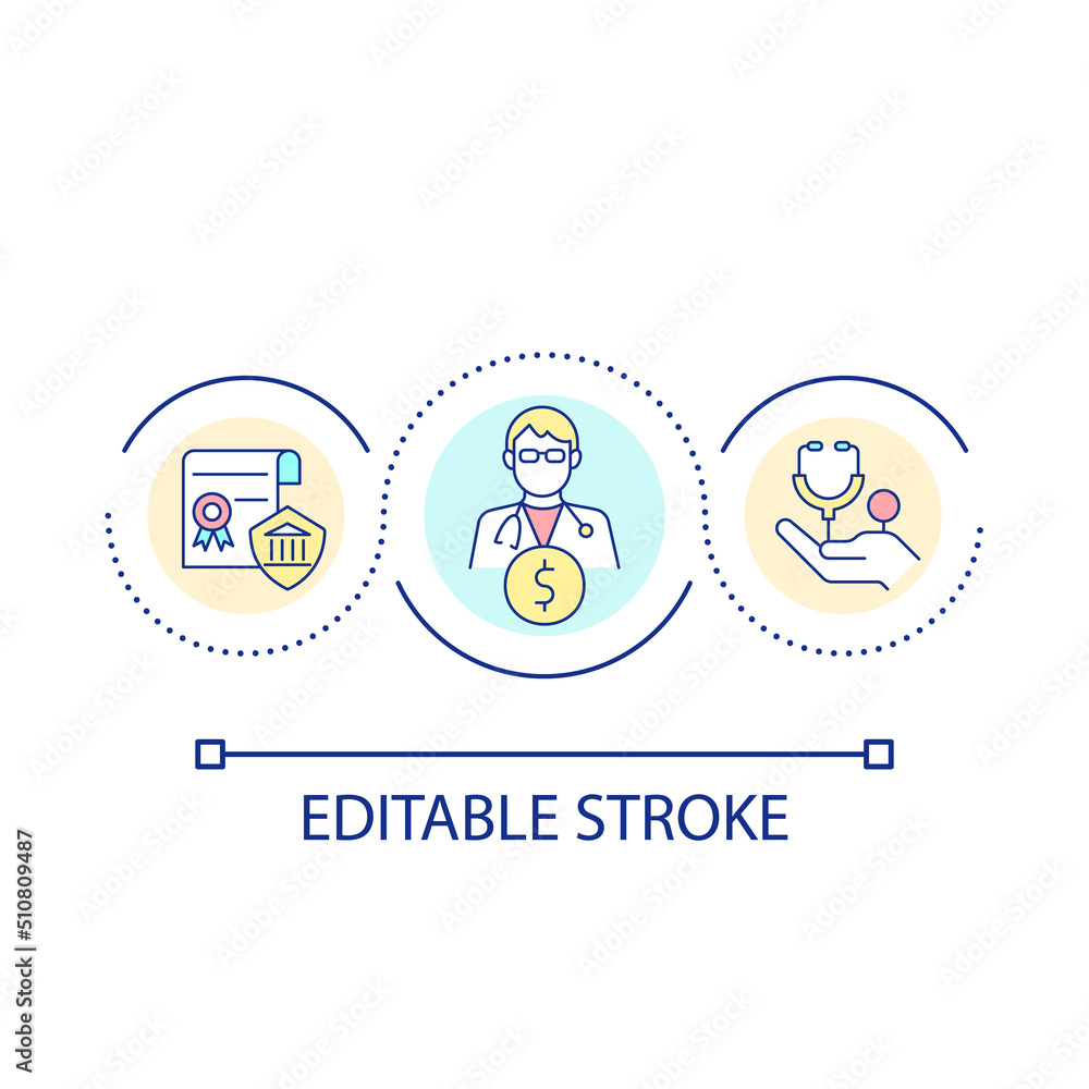 Wage for healthcare practitioners loop concept icon. Supplementary payments to medical professionals abstract idea thin line illustration. Isolated outline drawing. Editable stroke. Arial font used