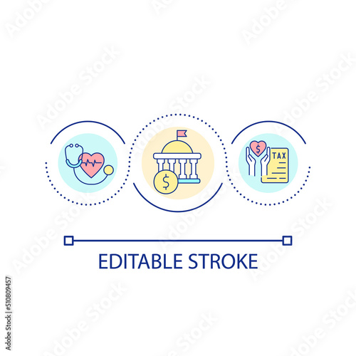 Government sponsored health insurance loop concept icon. Federal tax return abstract idea thin line illustration. Medical insurance. Isolated outline drawing. Editable stroke. Arial font used