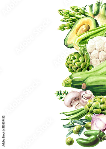 Vegan Shop. Fresh vegetables. Hand drawn watercolor illustration, isolated on white background