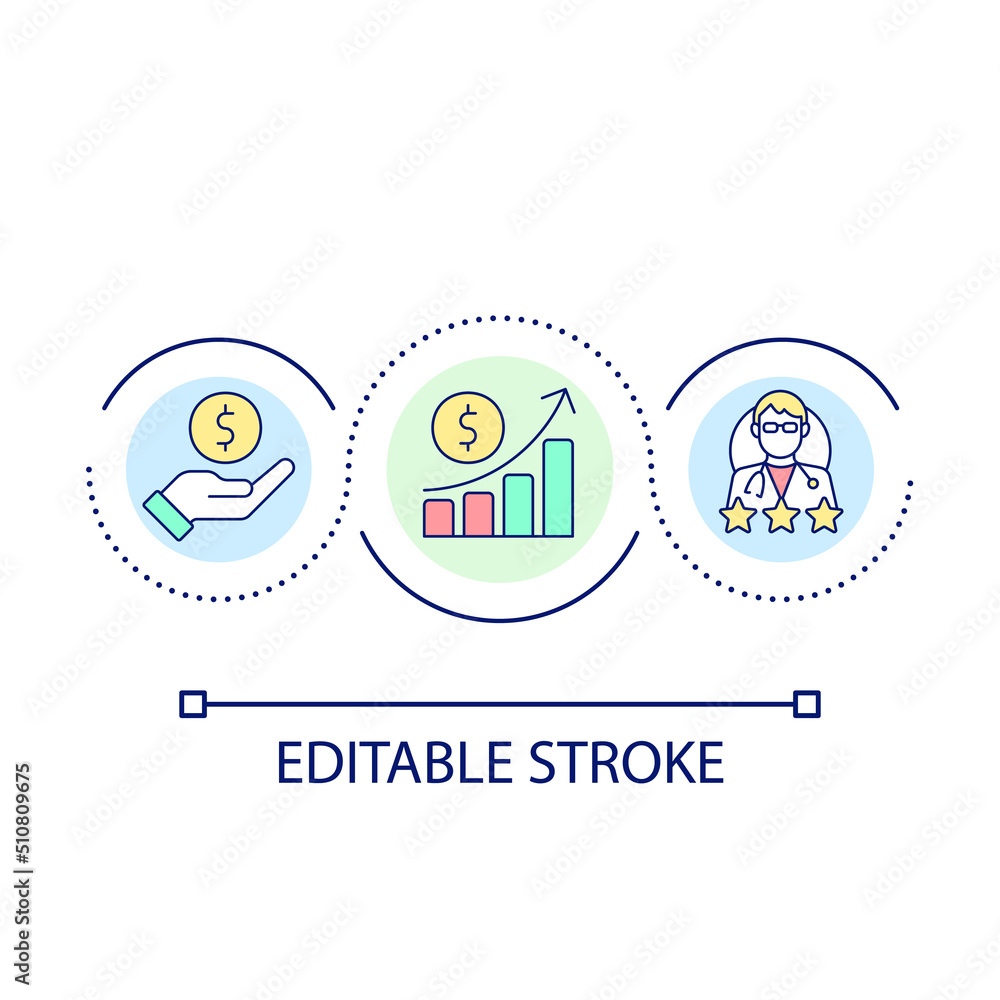 Higher wage for qualified medical professionals loop concept icon. Salary for healthcare practitioners abstract idea thin line illustration. Isolated outline drawing. Editable stroke. Arial font used