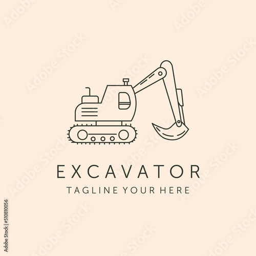 excavator icon line art logo vector symbol illustration design