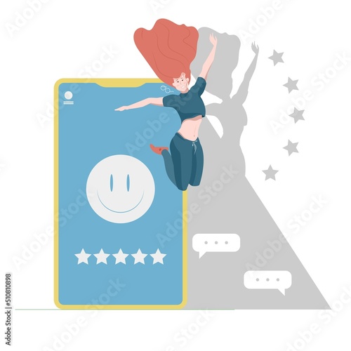 girl rejoices at a good review on the phone-2