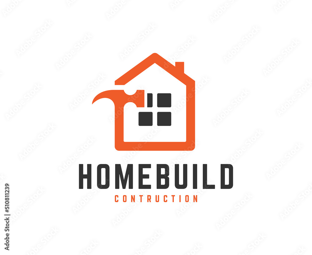 Construction Building Logo Design Vector with hammer and house icon Construction Building Logo Design Vector with hammer and house icon