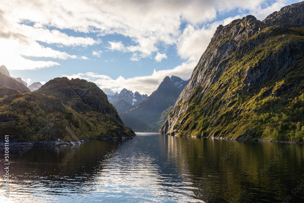 Reflections at Trollfjord in beautiful weather Reflections at Trollfjord in beautiful weather