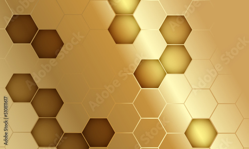 Fototapeta Naklejka Na Ścianę i Meble -  Abstract gold hexagonal luxury background. Golden abstract background with 3d hexagon pattern. Luxury honeycomb vector illustration.