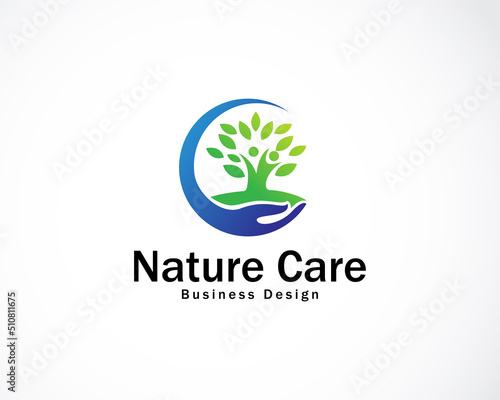 nature care logo creative tree logo hand design concept growth people happy design creative
