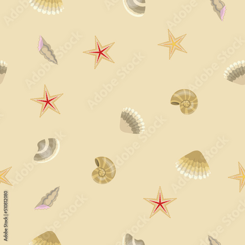 Various seashells vector seamless pattern
