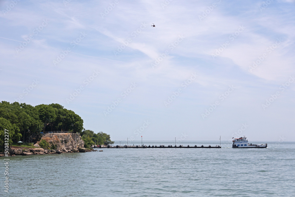 Ferryboat and helicopter at Lake Erie