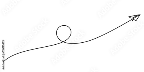 one line drawing of rocket paper flying high and growth decorative art vector illustration