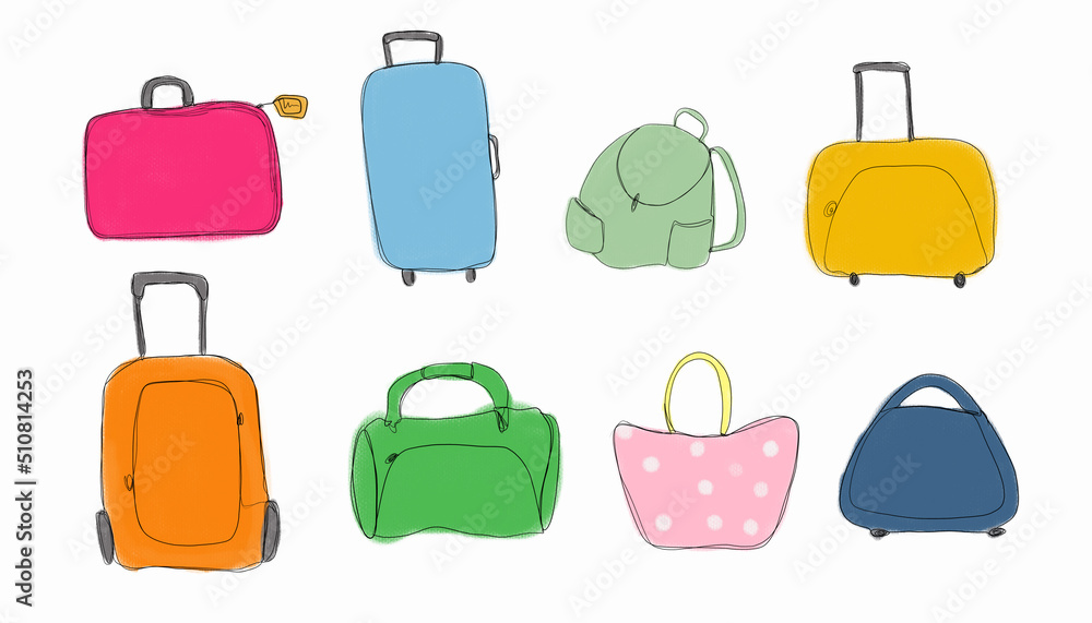 ilustraciones en tiza de diferentes tipos de maletas de viajes ilustraciones en tiza de diferentes tipos de maletas de viajes