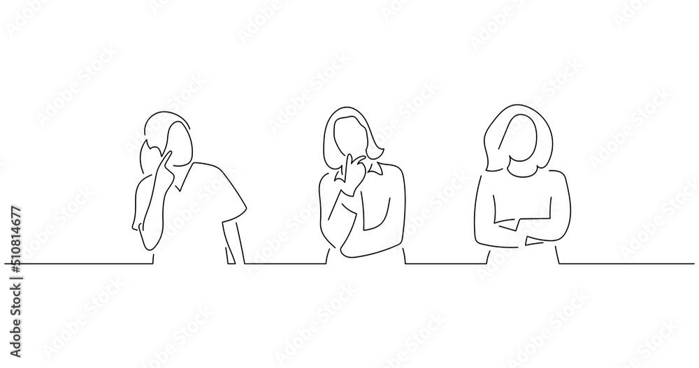 Young people expressing emotions in line art animation. Video footage of three expressive persons. Black linear video on white background. Animated gif illustration design. Young people expressing emotions in line art animation. Video footage of three expressive persons. Black linear video on white background. Animated gif illustration design.