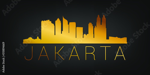 Jakarta, Indonesia Gold Skyline City Silhouette Vector. Golden Design Luxury Style Icon Symbols. Travel and Tourism Famous Buildings.