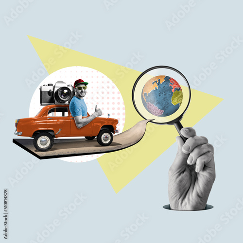 Traveling the world by car. Art collage. © svetazi