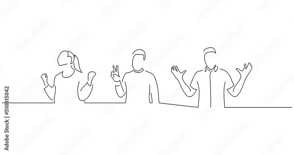 Young people celebrating a win in line art animation. Video footage of three persons raising their arms. Black linear video on white background. Animated gif illustration design. Young people celebrating a win in line art animation. Video footage of three persons raising their arms. Black linear video on white background. Animated gif illustration design.