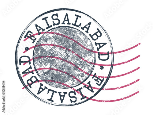Faisalabad, Punjab, Pakistan Stamp Map Postal. Silhouette Seal Roads and Streets. Passport Round Design. Vector Icon. Design Retro Travel National Symbol.