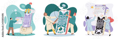 Online medical consultation and support metaphor. Online doctor. Healthcare services, Ask doctor. Tele medicine e-health service. Therapist videocalling phone screen. Diagnosis treatment of patients