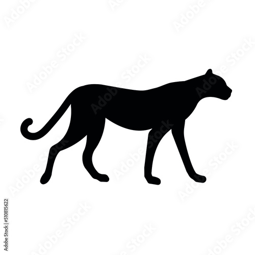 Vector flat hand drawn cheetah silhouette isolated on white background