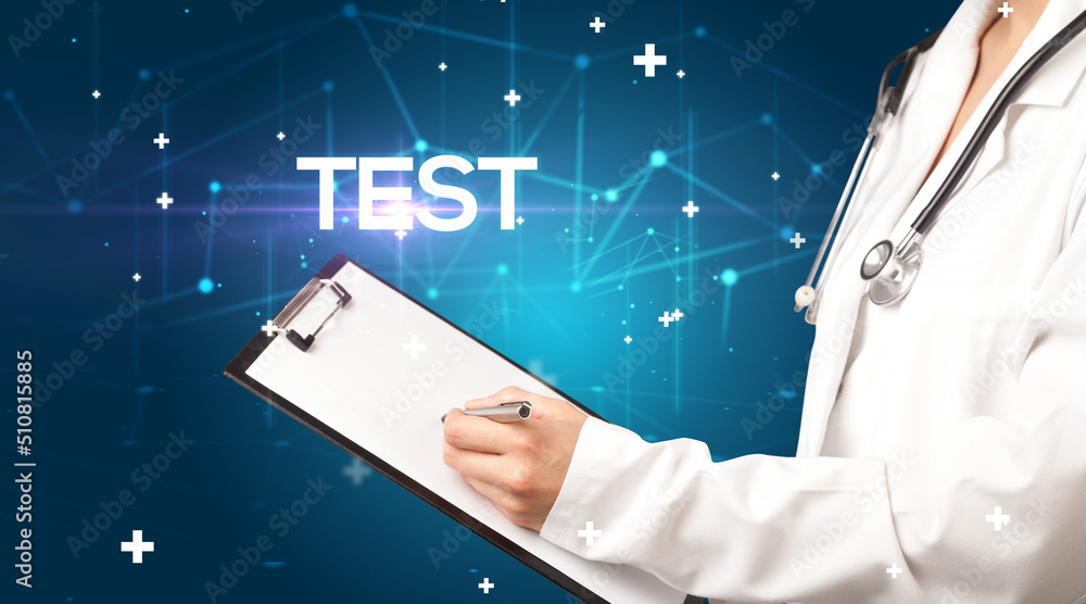 Doctor fills out medical record Doctor fills out medical record