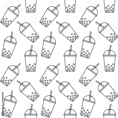 Vector seamless pattern of flat bobble boba tea isolated on white background