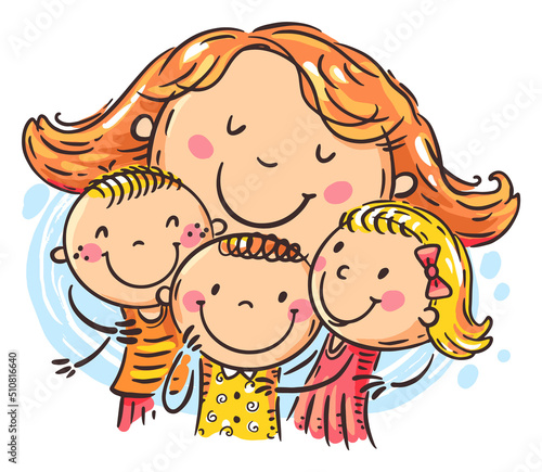 Doodle family clipart - mother embracing children