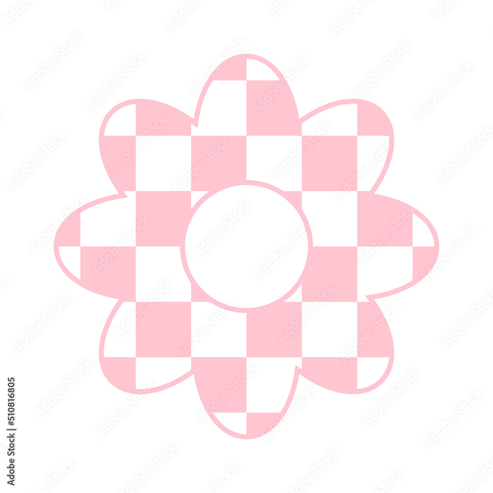 Fototapeta premium Vector flat flower with pink chess board checkered texture isolated on white background