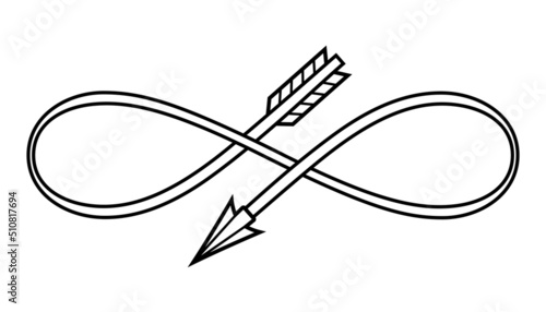 Vector black arrow tattoo symbol twisted into infinity shape. Isolated on white background.