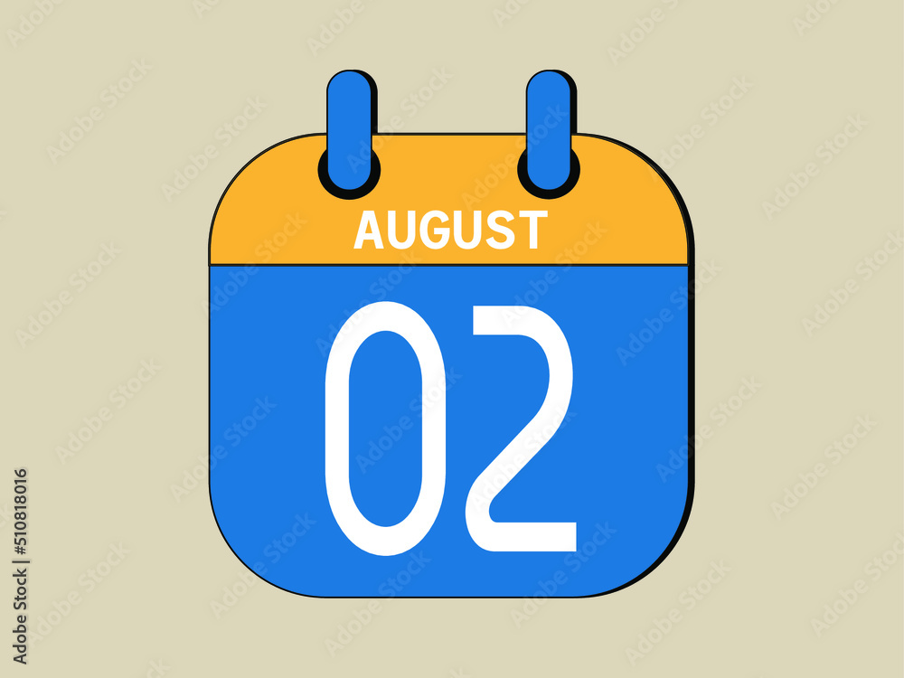 Day 2 august calendar template. Blue calendar for august days. Day 2 august calendar template. Blue calendar for august days.