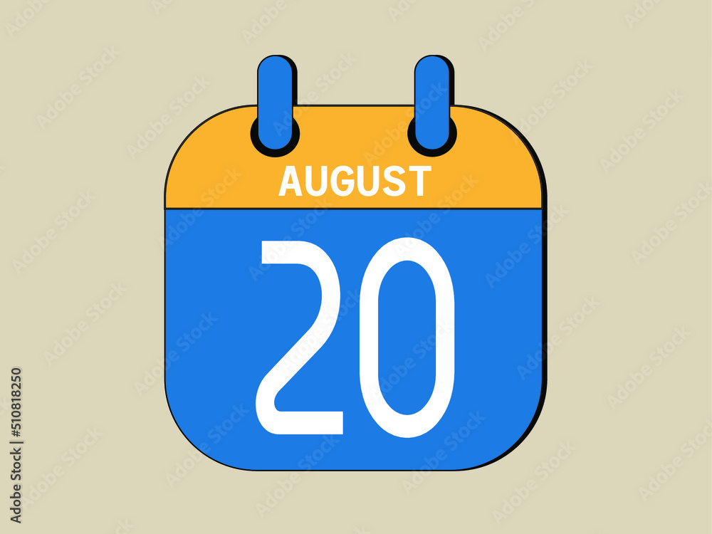 Day 20 august calendar template. Blue calendar for august days. Day 20 august calendar template. Blue calendar for august days.
