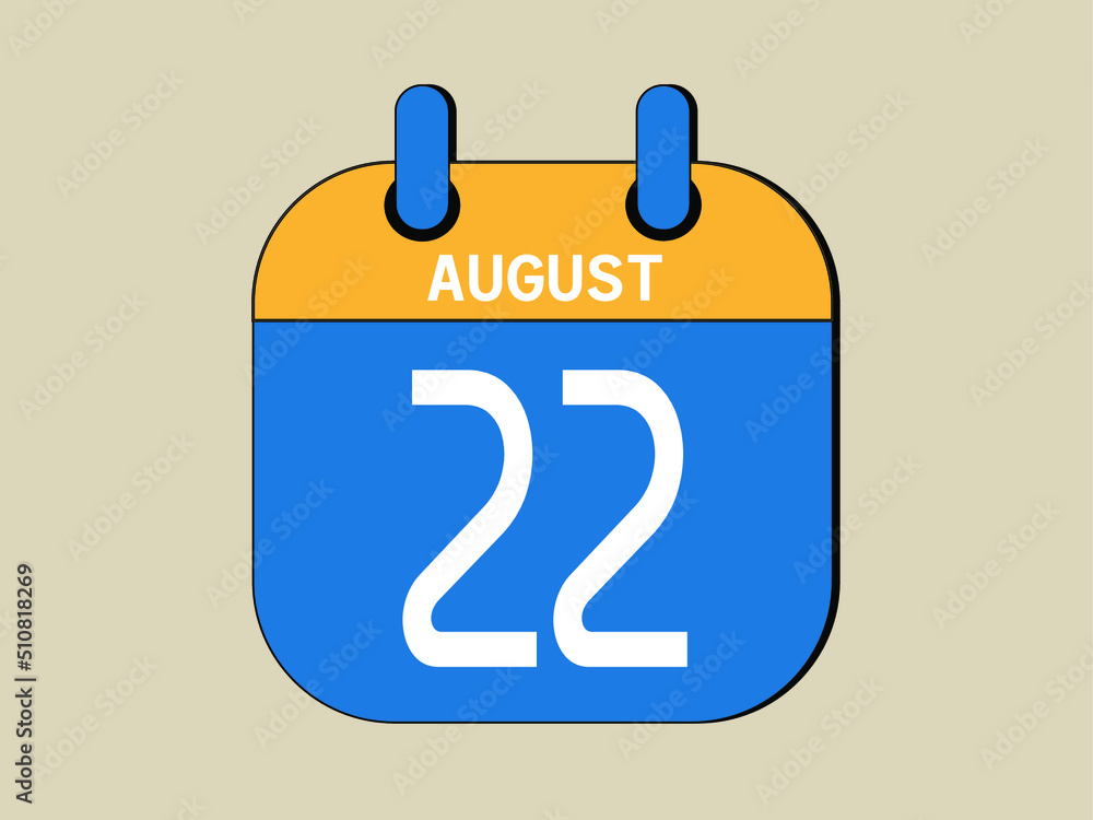 Day 22 august calendar template. Blue calendar for august days. Day 22 august calendar template. Blue calendar for august days.