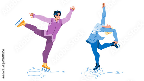 figure skating vector. skater dance, winter professional competition arena, sport show figure skating character. people flat cartoon illustration