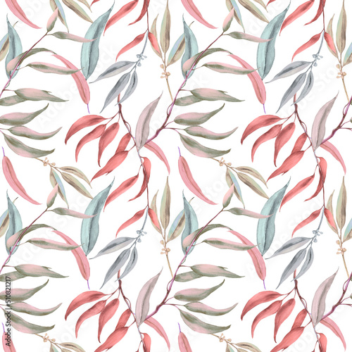 Repeat Botanical Pattern Pastel Leaves Background