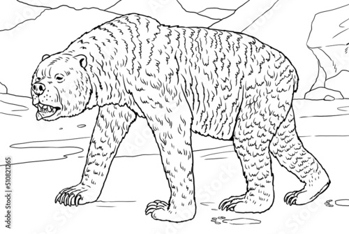 Prehistoric animals - short-faced bear. Drawing with extinct animals. Template for coloring book. photo