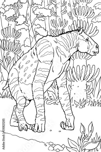Prehistoric animal - Chalicotherium. Drawing with extinct animals. Template for coloring book. photo