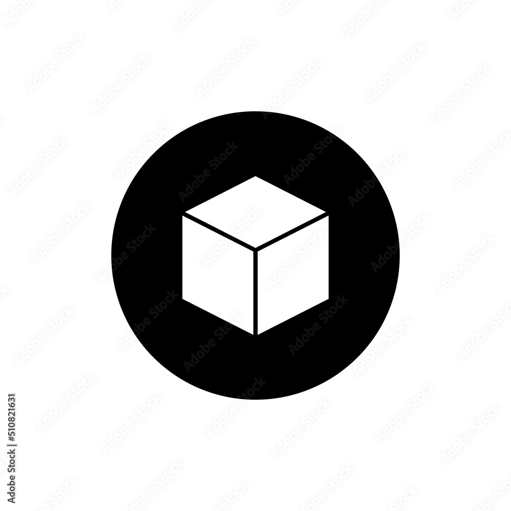 3d cube icon in black round 3d cube icon in black round