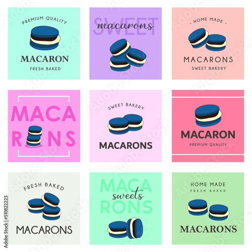 Set of vector logo macaron for bakery and dessert shop.