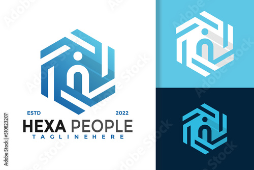 Hexagon People Business Modern Logo Design  Vector Template