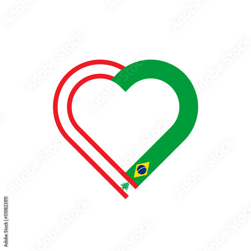 unity concept. heart ribbon icon of lebanon and brazil flags. vector illustration isolated on black background