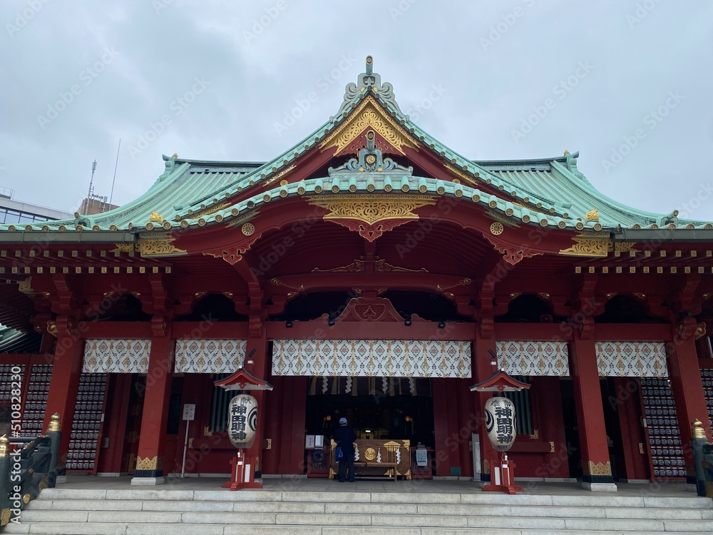 The beautiful pagoda of Japanese honorable shrine, “Kandamyojin” at the heart of Tokyo Japan, shot taken on a rainy day year 2022 June 14th The beautiful pagoda of Japanese honorable shrine, “Kandamyojin” at the heart of Tokyo Japan, shot taken on a rainy day year 2022 June 14th