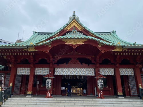 The beautiful pagoda of Japanese honorable shrine, “Kandamyojin” at the heart of Tokyo Japan, shot taken on a rainy day year 2022 June 14th