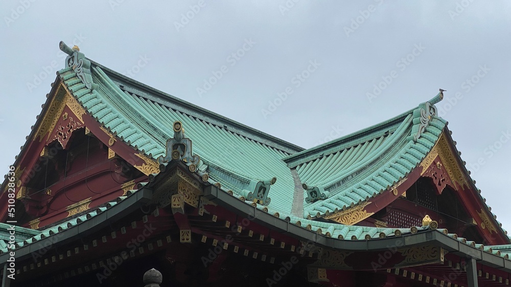 The honorable Japanese shrine scene on a weekday, central downtown Tokyo, “Kandamyojin” relocated from Otemachi to this Kanda location in year 1603.  Shot taken on year 2022 June 14th