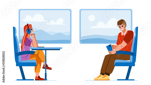 people train vector. travel young person, transport station, railway passenger people train character. people flat cartoon illustration