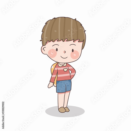 cute little boy student with school bag and standing, vector and illustration