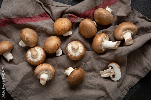Overhead view of shiitake mushrooms raw food cooking concept