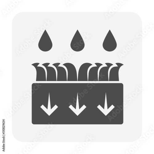 Stormwater and infiltration in lawn or drainage basin vector icon. Include cross section of soil, grass, rain, rainwater, groundwater to detention, retention and percolation into soil at underground.

