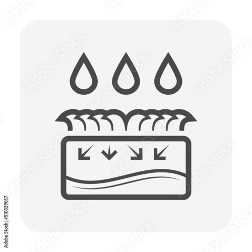 Stormwater and infiltration in lawn or drainage basin vector icon. Include cross section of soil, grass, rain, rainwater, groundwater to detention, retention and percolation into soil at underground.
